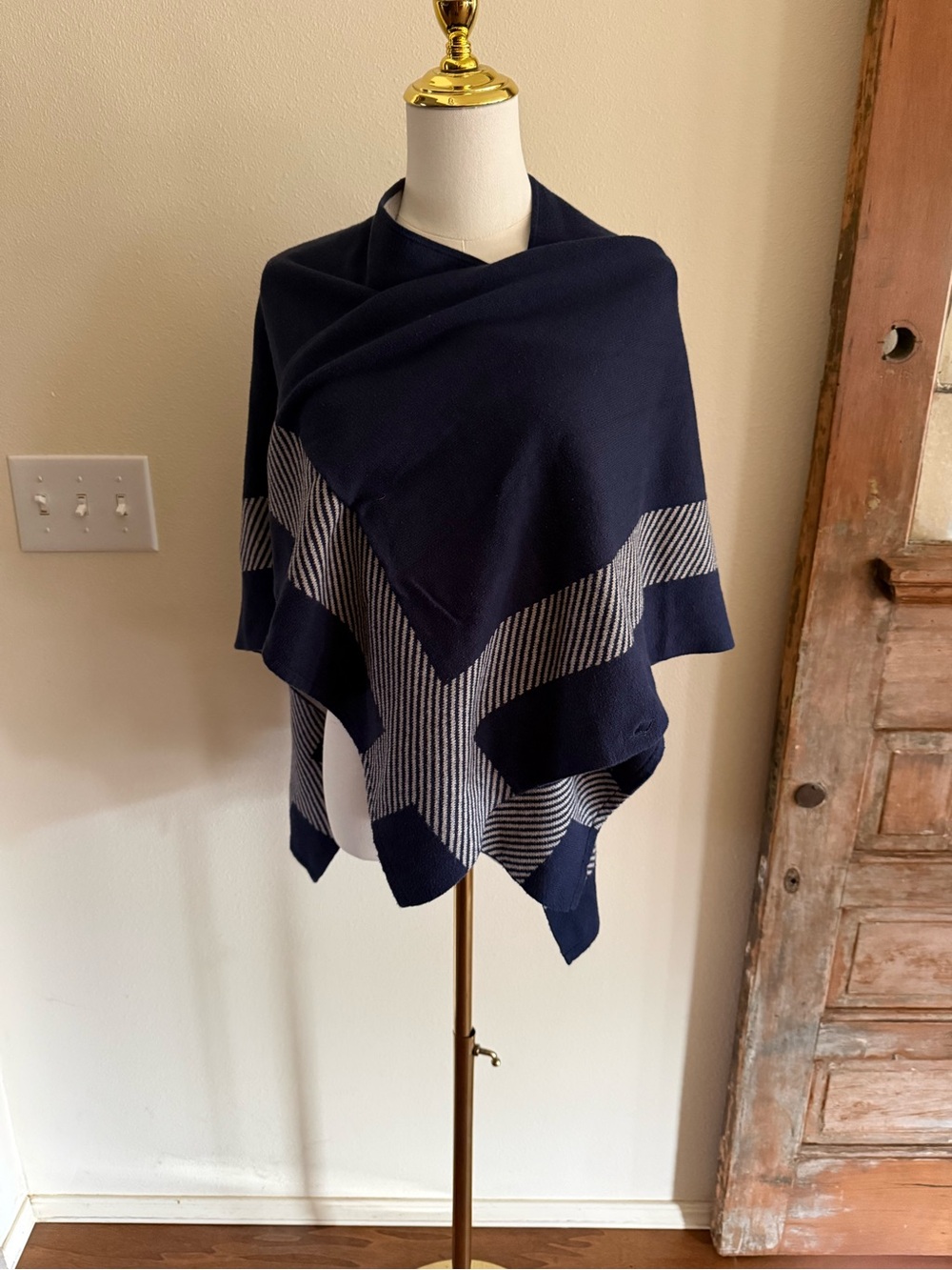 Navy and Light Stripe Knit Throw Shawl
